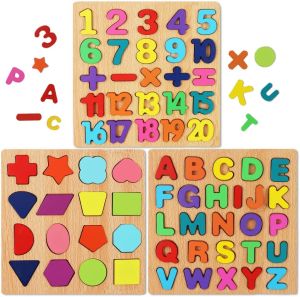 Alphabet Digital puzzle wooden toys shape Matching Kids early education Building block board 20*20cm