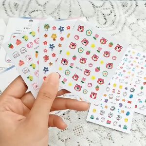 Kio สติกเกอร์ตกแต่งเล็บรูปหมีสตรอเบอรี่สติ๊กเกอร์ติดเล็บเรืองแสงน่ารัก3d การ์ตูนสัตว์ไดโนเสาร์