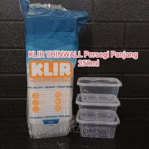 KOTAK / WADAH MAKANAN KLIR THINWALL tempat makan Persegi Panjang 250ml isi 25pcs + tutup PP Bening Kokoh dan Tidak Bocor