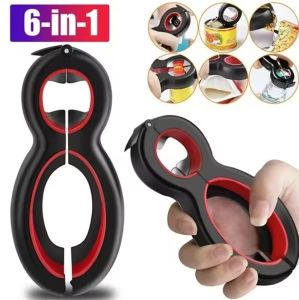 6 in 1 Can Opener Stainless Steel Heavy Duty Multifunctional Manual Fast Bottle Opener Jar Opener Can Beer Lid Twist Off Opener