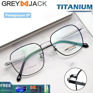 Grey Jack Frame Kacamata Style Kotak Elegant Titanium Terbaru Fashion Pria Dan Wanita Bisa Minus Antiradiasi/Blueray/Photocromic/Bluecromic 98021