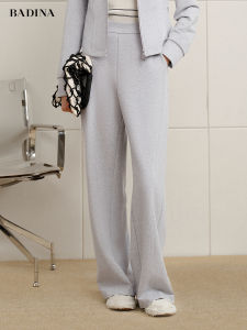 Badina Grey Casual Straight Leg Pants Womens Fashionable Shiny Mixed Fiber Long Trousers Spring Summer New Arrival