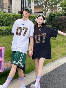 PAZHAOLANG | Large Size Leopard Letter Printed Loose High-end Couple T-shirt
