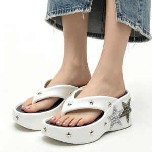 MIMANLIN | Star Rhinestones High Heel Flip Flops Platform Sandals Summer Beach