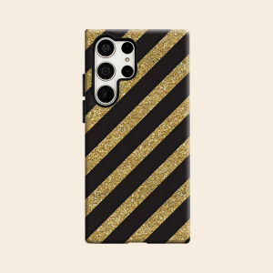 Black Gold Glitter Stripe Luxury Fashion Full Lens Protective Case for Samsung Galaxy S26 S25 S24 A56 A36 Plus Ultra