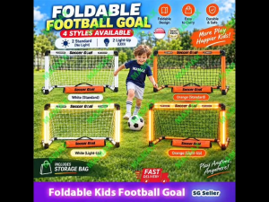 MAMAX【SG Ready Stock】120CM Foldable Kids Football Goal Soccer Goal Net With Storage Bag★No Assembly Needed✅Portable Indoor Outdoor✅Standard/LED Light-Up✅