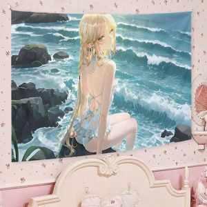 VIKAMA Anime Maiden Makaron Thẩm Mỹ Tấm Thảm Hoạt Hình Mềm Mại Treo Tường Cho Phòng Ngủ Ký Túc Xá Trang Trí Nhà Polyester Sợi Polyester