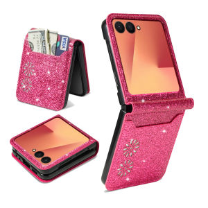 szhaiyu | For Samsung Galaxy Z Flip 8 7E 7 6 5 4 Glitter Bling Protection Phone Case With Wallet Cards Holder Leather Shockproof Cover
