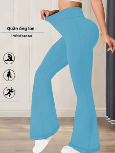 Quần Yoga Nữ Cạp Cao Ống Loe Dài Đến Mắt Cá Chân Kiểu Dáng Thể Thao Chất Liệu Polyester Và Elastane Thích Hợp Mặc Thường Ngày