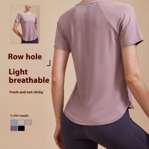 HUIESON เสื้อโยคะแขนสั้นของผู้หญิงระดับไฮเอนด์เสื้อยืดแขนสั้นสำหรับออกกำลังกายวิ่งแบบมืออาชีพเสื้อยืดแบบหลวมแห้งเร็ว