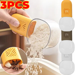 3ชิ้นช้อนตวงข้าวอเนกประสงค์พร้อมกล่องกันแมลงที่ถอดออกได้มือจับอาหารสัตว์เลี้ยงในครัวเครื่องมือทัพพีตักข้าว