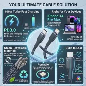 Type C to Type C Cable C to C PD 240W Phone Cable for iPhone 15 PRO MAX Plus Huawei Samsung Xiaomi OPPO