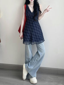 Quần Jeans Ống Rộng Cạp Cao Phong Cách Mỹ Retro Washed Không Dính Dáng Rộng Mùa Hè Mới Quần Jeans Denim Dài Đến Sàn Cho Nữ