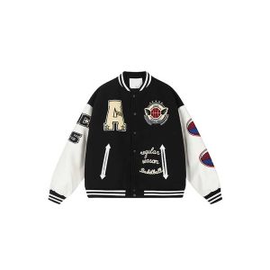 A chock | American Style Heavyweight Letter Towel Embroidery Velvet Pilot Jacket