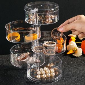 【PrettySet】Multi-Layer Rotating Jewelry Storage Box Bracelet Earring Organizer Case Necklaces Rings Storage Holder Transparent Display Rack