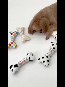 1pc Bone Design Pet Grinding Teeth Squeaky Plush Toy Chew Toy For Dog Interactive Supply