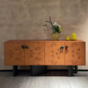 Designer Geometric Solid Wood Tree Burls TV Cabinet