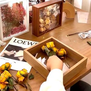 MLADEN Wood Dried Flower Picture Frame Wall Mount Transparent Display Box Flower Specimen Storage Frame Home Decor