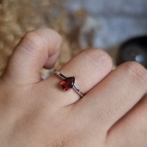 Adjustable Pear Cut Red Garnet s925 Sterling Silver Ring - January Birthstone