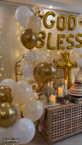 White Gold Baptism Party Decorations Set God Bless Foil Balloon Metallic Confetti Latex Balloons for Baby Boy Girl Christening First Communion Binyag Baby Shower Party Supplies