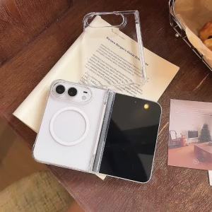For MagSafe Magnetic Transparent Slim Acrylic Phone Case For iPhone Duo Fold Axis Hinge Full Protection Anti Yellowing Cover