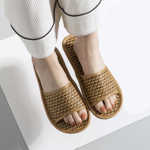 Spring and Summer Indoor Straw Mat Rattan Straw Slippers Womens Non Slip Soft Bottom For Home Mens Bedroom Floor Home Slippers