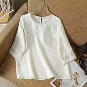Lace Decorated Short Sleeve Casual Womens Shirt