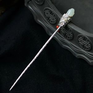 S925 Sterling Silver Magnolia Antiquity Hair Clasp Hetian Jade Buyao Tassel Updo Hair Accessories Valentines Day Gift for Girlfriend