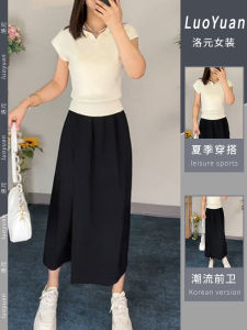 Fashionable Black Polyester Fiber V-Neck Short Sleeve T-Shirt and Pants Set for Women Summer Casual Elegant Style