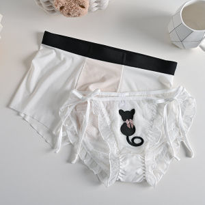 【รุ่นคู่รัก】ลูกแมวสีขาว ~ กางเกงในคู่รักเซ็กซี่วิสคอสน่ารักมีเชือกผูกสำหรับทั้งชายและหญิงชุดสำหรับคู่รัก