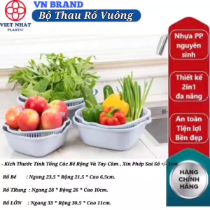 Bộ Thau Rổ Vuông Nhựa Việt Nhật Bộ Rổ Chậu Rửa Rau Củ Đựng Hoa Quả Trái Cây 3288/89/90
