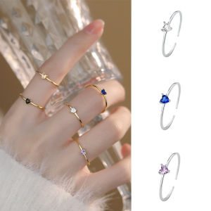 S925 Sterling Silver Open Ring with Colorful Zircon Womens Fashion Jewelry Stackable Fine Ring Elegant Little Sparkling Diamond