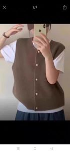 Spring Autumn 2025 Short Sleeveless Knitted Vest Soft round Neck Commute Style Korean Simple Design Golden Buckle Versatile Top