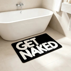 VIKAMA Funny Letter Bathroom Rug Black White Text Floor Mat Water Absorbent Non Slip Mat Bathroom Indoor Decor