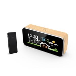 Wireless Weather Station Wooden Alarm Clock Digital Thermometer Humidity Temperature Wireless Sensor Home TimeWatch Desktop