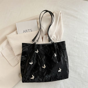 Large Capacity Womens Tote Bag 2024 New Silver Butterfly Fashion Single Shoulder Bag for Class And Commuting Versatile Purse