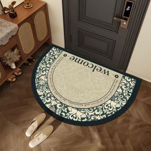 VIKAMA Vintage Semi-Circular Crystal Velour Doormat Non-Slip Water-Absorbent Entrance Hallway Mat Bathroom Floor Mat Home Decor