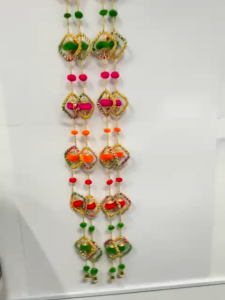 Pom Pom Wall Hanging with Bells Strings |Festival Decor|Multicolor (Set of 2)