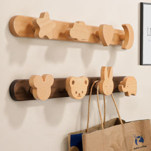 Childrens Room Solid Wood Coat Hook Entrance Door Rear Hook No Punch Hanger Wall Hanging Hat Schoolbag Storage