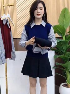 💥[A469] Áo len nữ Montoghi dệt kim 3 NÚT phối SƠ MI SỌC kiểu trơn tay dài sang trọng - L2M