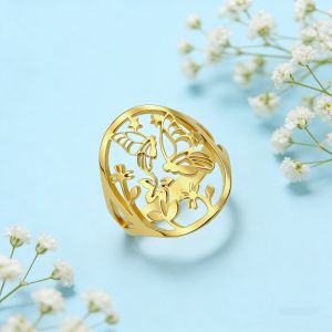 Flower Butterfly Hollow Ring Womens Stainless Steel Golden Aesthetic Ring Jewelry Birthday Gift 2025 Trendy New Style