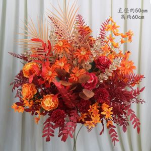 Wedding Decoration Red Flower Pots Pathway Flowers Orange Gold Table Decor Chinese Style Props Festive Celebration Supplies