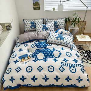 Trendy Ice Silk Cartoon Bear Bedding Set Student Washed Real Silk Cool Feeling Bed Sheet Cover Duvet Cover Quilt Cover Four Piece Set