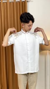 S&D Project Baju Koko Polikatun Bordir Lengan Pendek Ukuran S M L XL XXL 3XL 4XL - Putih Tulang