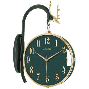 American Vintage-inspired Luxury Double Sided Wall Clock - European Style Deer Hanging Clock Home Decor Quartz Fashion Mute Art Wall Clock 360 Degree Rotation 39*50cm