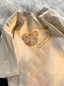 Qiao Jiaotin ผ้าฝ้ายเสื้อยืดแขนสั้นผู้หญิงหลวม Fit สไตล์ลําลองแฟชั่นอเมริกันฤดูร้อน 2024 มาใหม่ PLUS ขนาดพิมพ์สีสัน