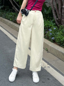 Light City Su Xiaotang Small Pink Button Pudding Pants Nine Points High Waist Loose Straight Leg Wide Leg Casual Pants Women Summer Thin Model