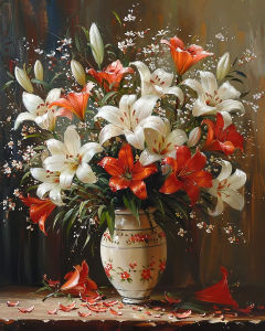 Bandai | Hand Painting Vintage Style Flowers In Vase Landscape Painting By Numbers Kit DIY Artwork Canva Art Home Decoration Gift