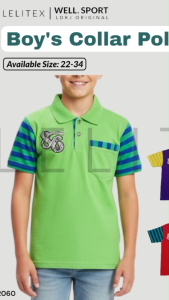 [Lelitex] Boys Collar Polo T-shirt with Pocket Colourful Sleeve and Embroidery