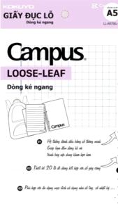 Giấy Refill thay lõi cho sổ còng Binder Campus Loose Leaf dòng kẻ ngang khổ A5 (Túi 50 tơ` đơn)